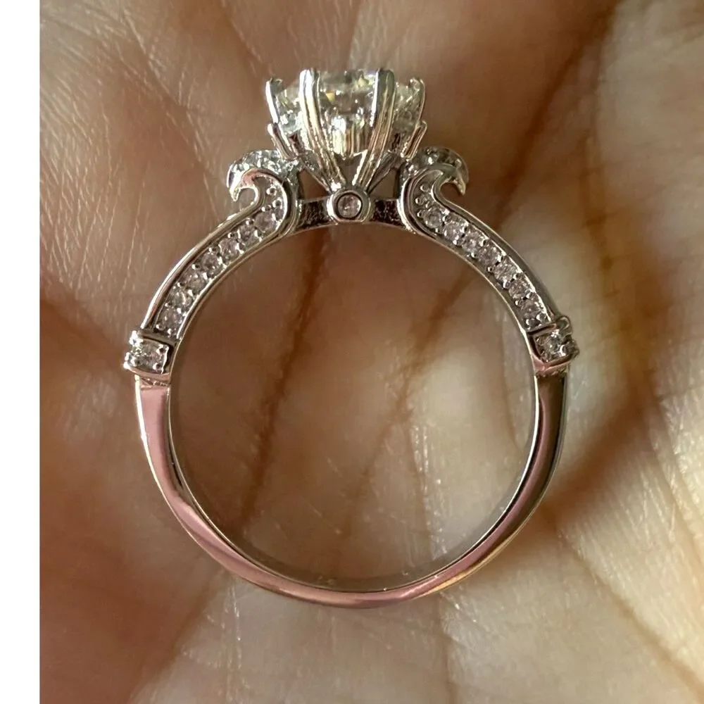 1 CT Round Moissanite Engagement Ring D Color Size 8 S925 GRA